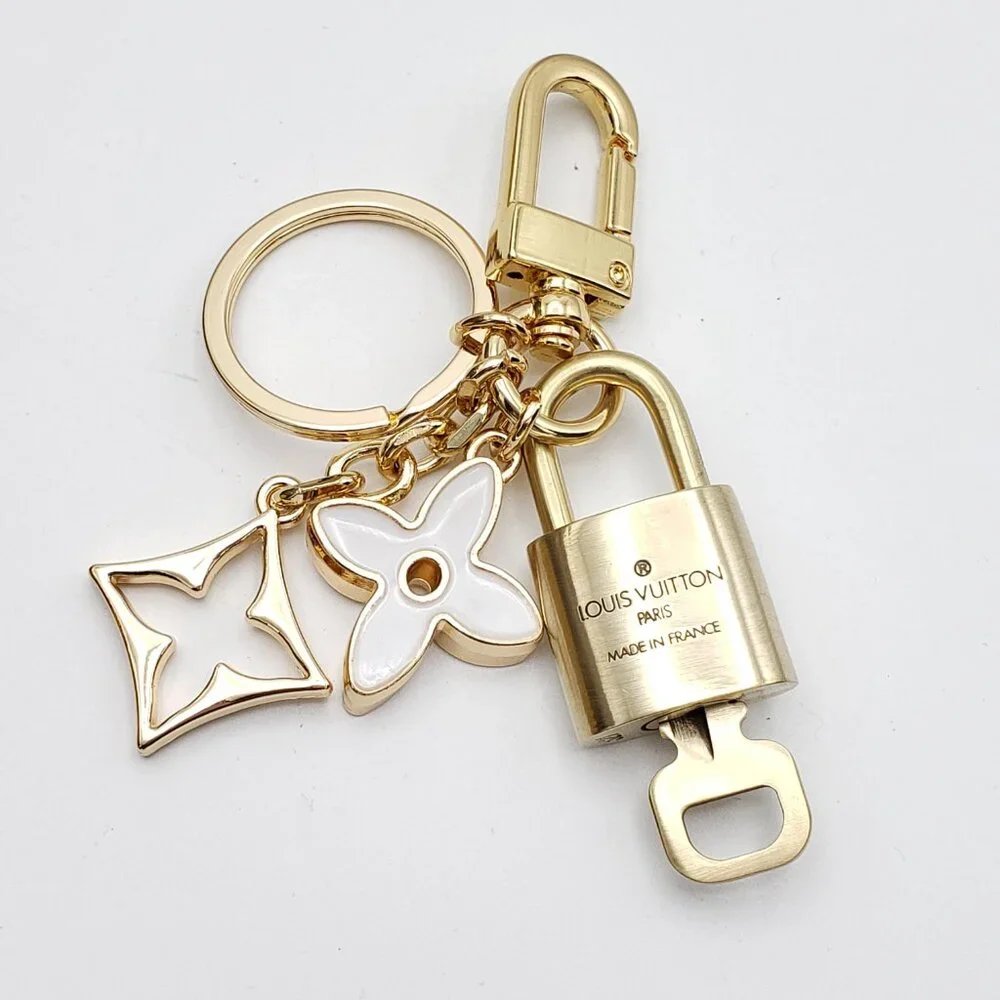 Louis Vuitton Gold Padlock Key 🔒 Authentic LV Charm + Unbranded Flower Keychain